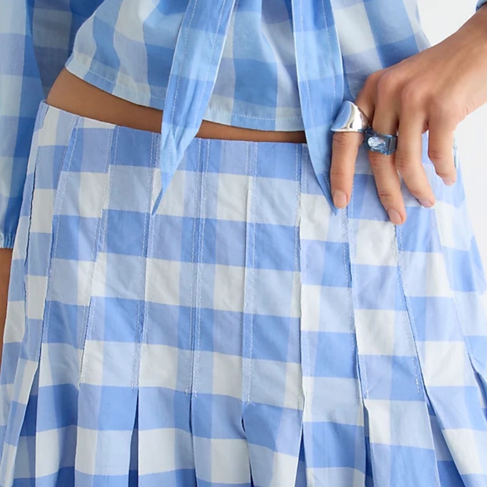 J.Crew Pleated cotton poplin midi skirt in Bristow gingham - Picture 4 of 8